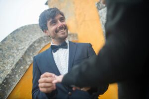 couple exchanging valentine jewelry